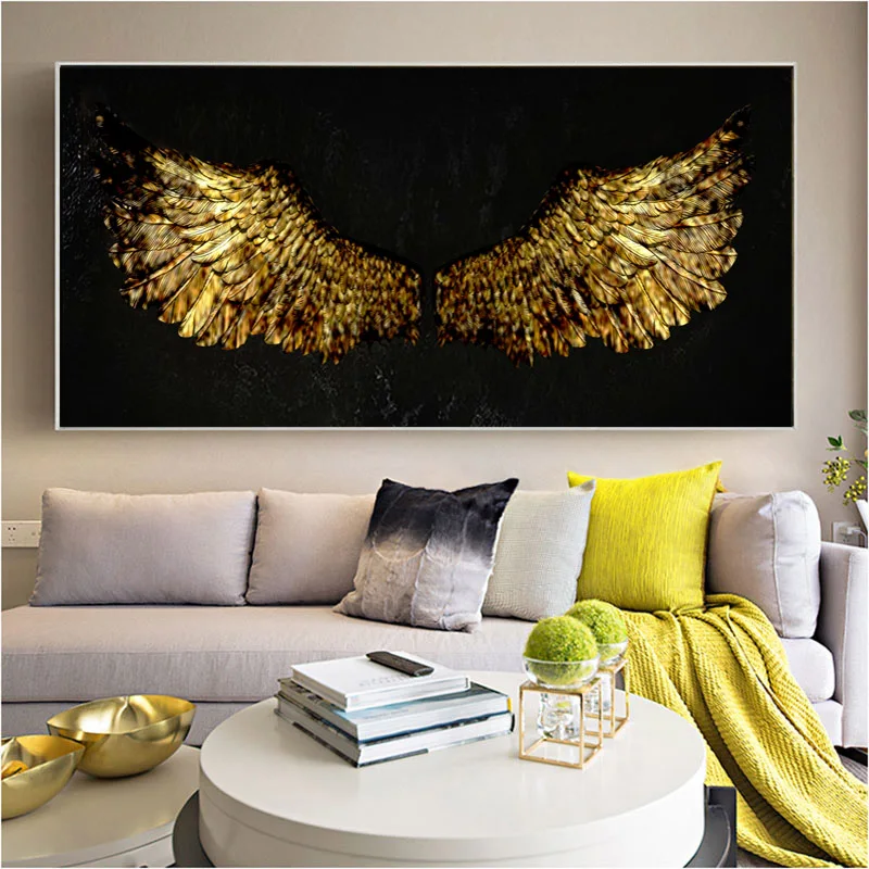 Abstract Canvas Paintings Angel Wings Golden Wall Art Canvas Posters And Prints Wing Pictures For Living Room Home Decor Cuadros