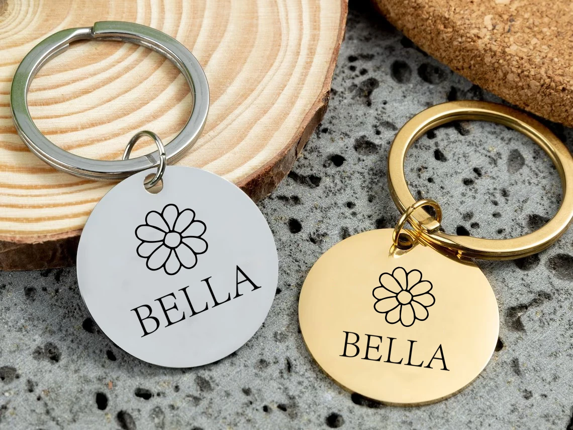 1 pc A spinning flower Personalized Text Laser Engraving Personalized Dog Tags Customized Dog Collar With Name For Dog Tag Name