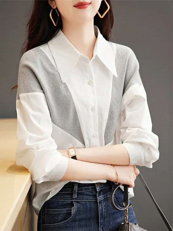 

Faionable Color Blo Long Sve irt Women's Spring Autumn Loose Slimming Personali Design Casual irt Collar