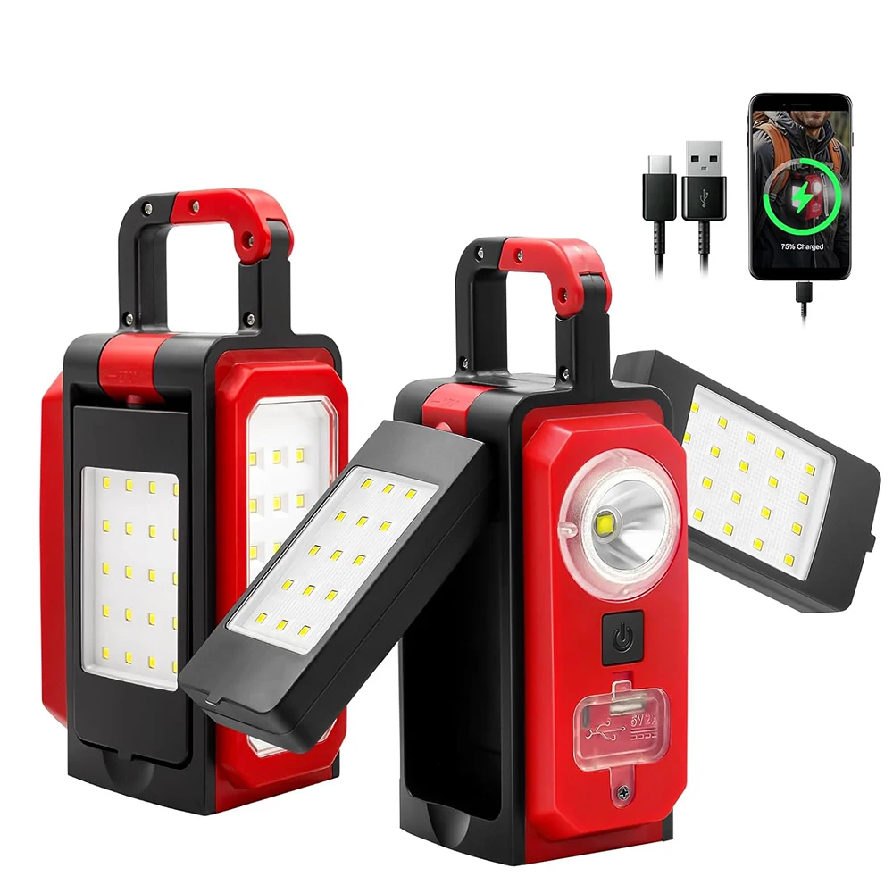 

Rechargeable Camping Light, Battery Powered Camping Lantern with 4 Light Modes, Magnets, Hook,Rotatable Work Light for Emergency