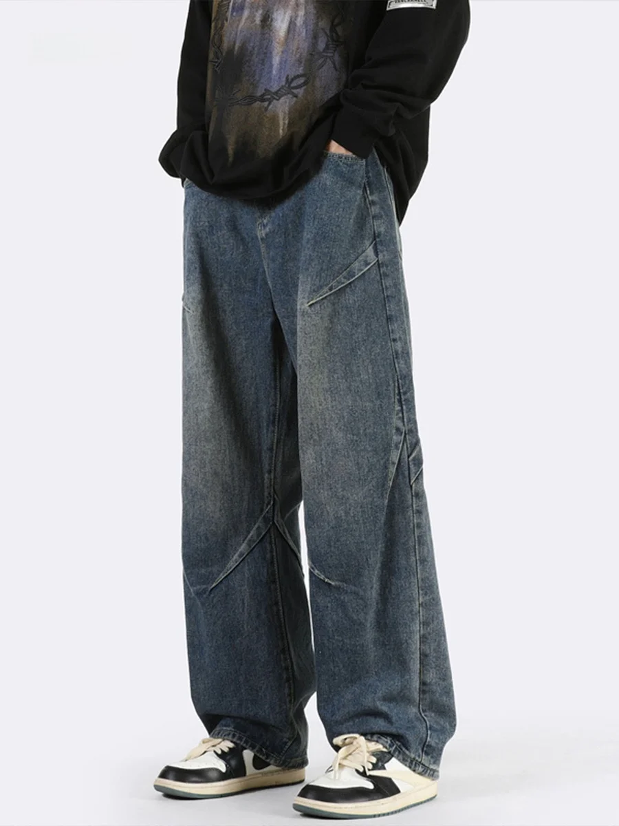 

Мужские синие джинсы Wmnm, прямые, длинные, с эффектом потертости, в стиле ретро, крутой дизайн, американский стиль, осенняя мода, молодежная одежда, хлопок/полиэстер