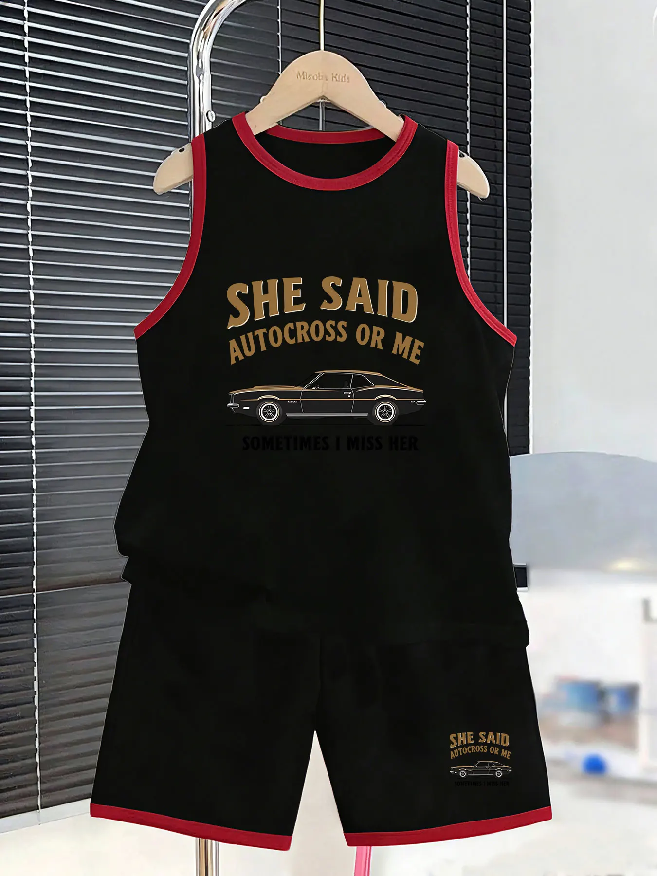 Boys' Vintage Sports Car Style Vest and Shorts Two-Piece Set, creating a personalized summer outfit. Selected skin-friendly and