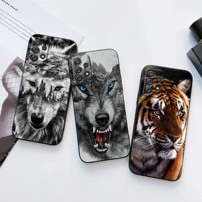 Wolf Lion Tiger Animal Phone Case For Samsung Galaxy S24 FE S25 Ultra A03 A04 A05 A06 A12 A13 A16 A26 A35 A36 A56 A55 Soft Cover