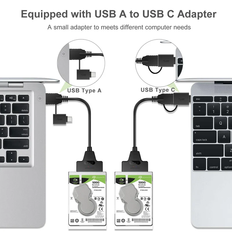 محول الأقراص الصلبة الخارجية 5Gpbs لـ Windows 7/8/10/XP/98 2.5 بوصة HDD SSD USB 3.0 محول SATA 3 كابل مع نوع C التوصيل