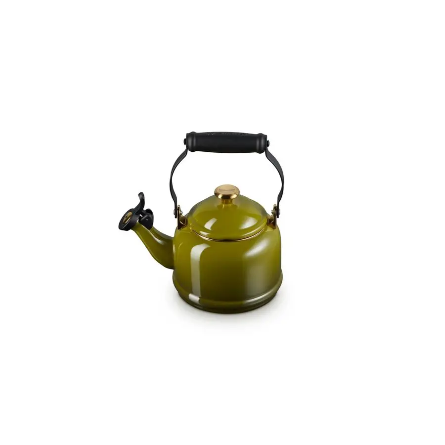 

Enamel on Steel Demi Tea Kettle with Gold Finishes, 1.25 qt., Olive