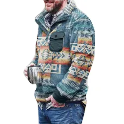 Button Collar Double Sided Plush Themal Hoodie Male Pullover Tops Retro Ethnic Sweatshirt Men Jackets Thicken Fluffy Fleece Coat