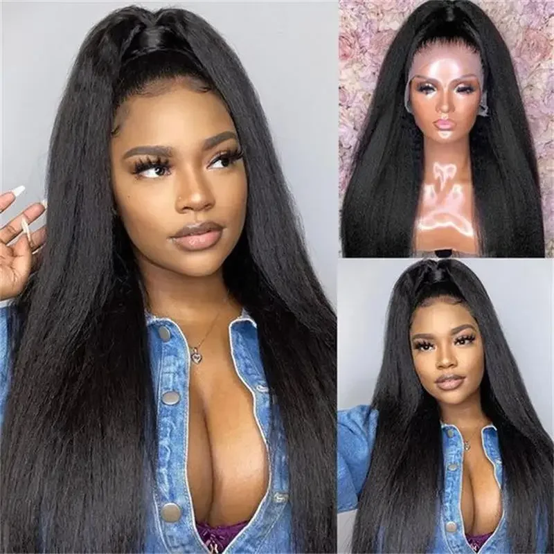 

13X4 Kinky Straight Lace Front Human Hair Wigs For Women With Kinky Baby Hair Natrual Color Brazilian Straight Lace Frontal Wigs