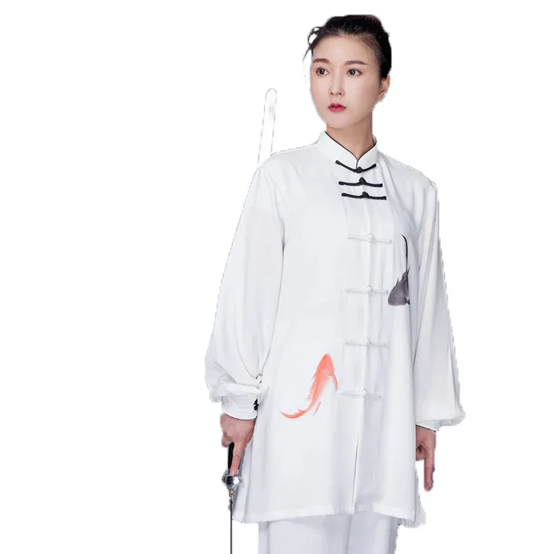 Taichi Kung Fu Clothes White Tai Chi Uniforms Kung Fu Outfit Wushu Performance Costumes Chinese Warrior Costume Painting