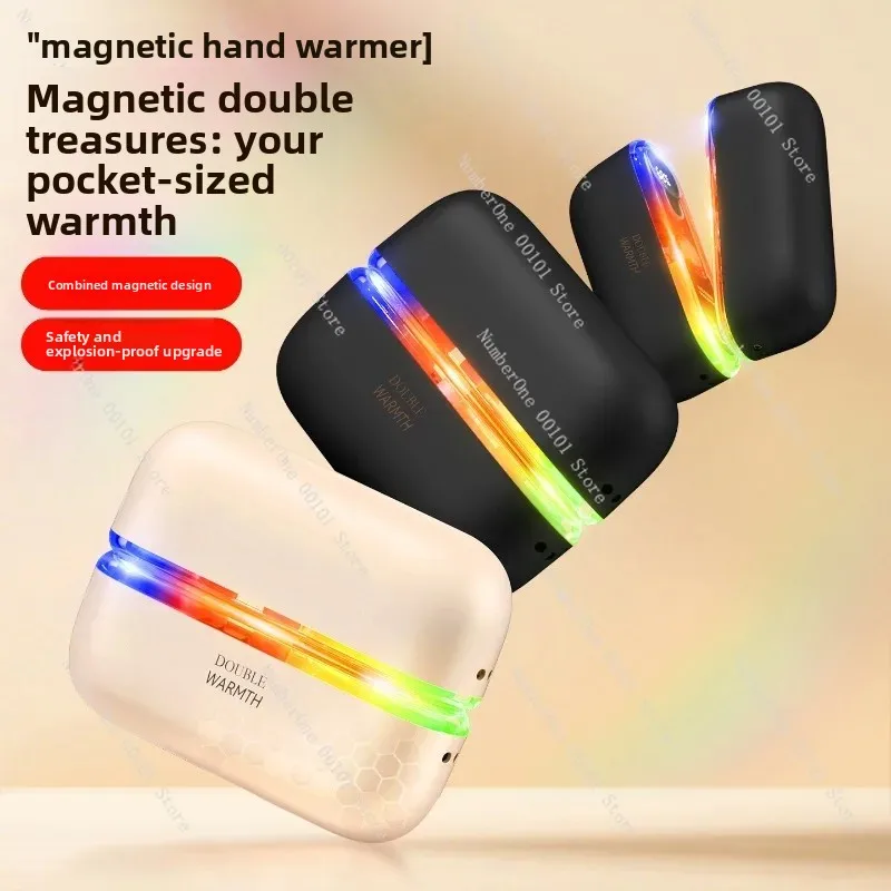 Winter Gift Neck Hanging Magnetic Hand Warmer Digital Display Colorful Light Transparent Heating Hand Warmer - view 2