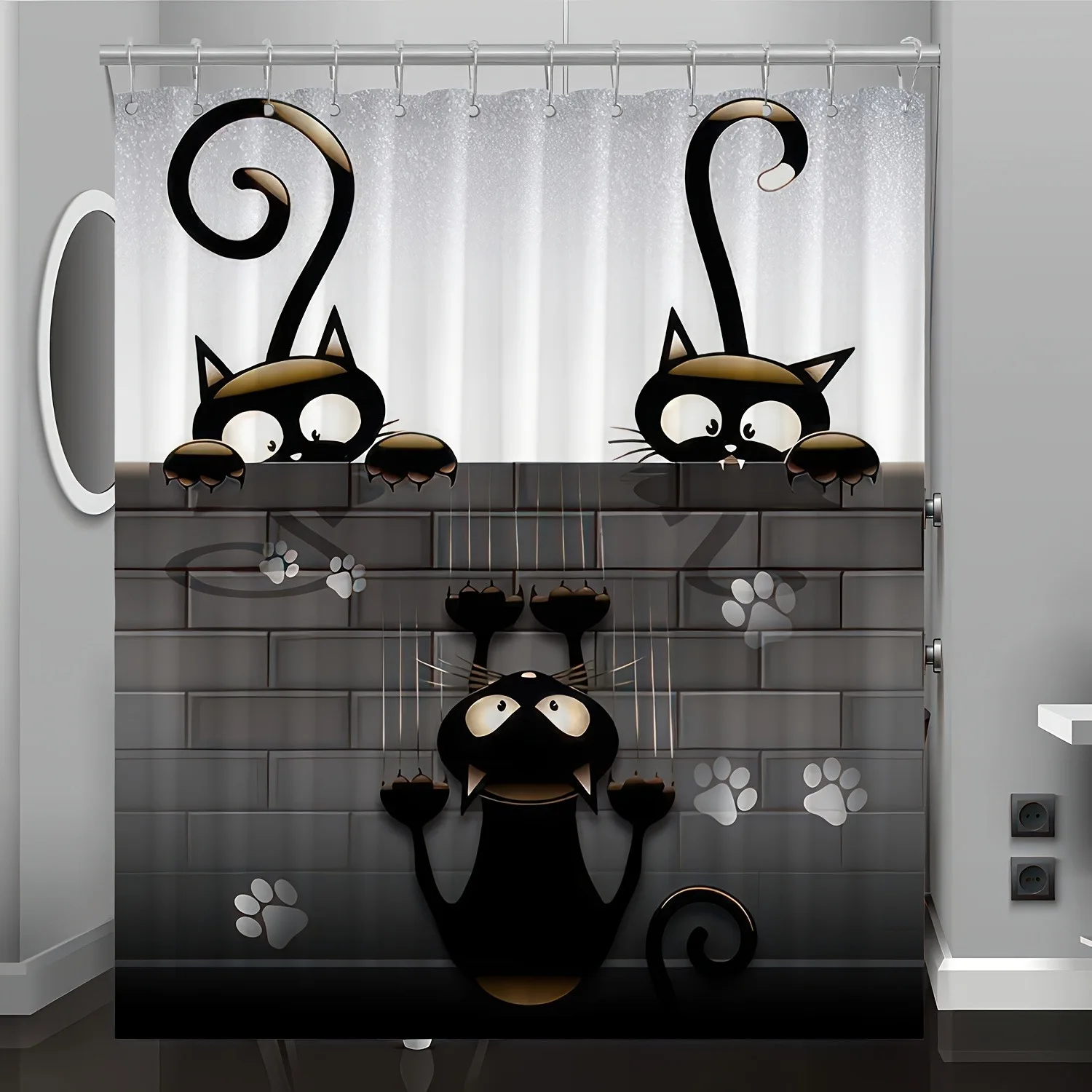 

Занавеска для душа с рисунком мультяшного игривого кота, моющаяся грязеотталкивающая насадка для душа, водонепроницаемая полиэстеровая занавеска для ванны