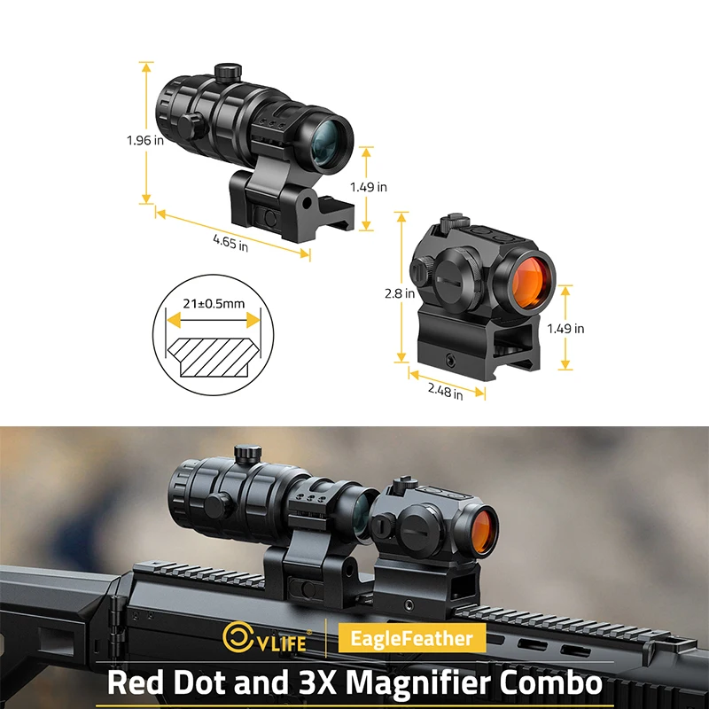 

CVLIFE 2 MOA Red Dot Sight Reflex Optics & 3X Magnifier Combo Flip-to-Side Magnifier Kit Absolute Co-Witness Mount for Picatinny