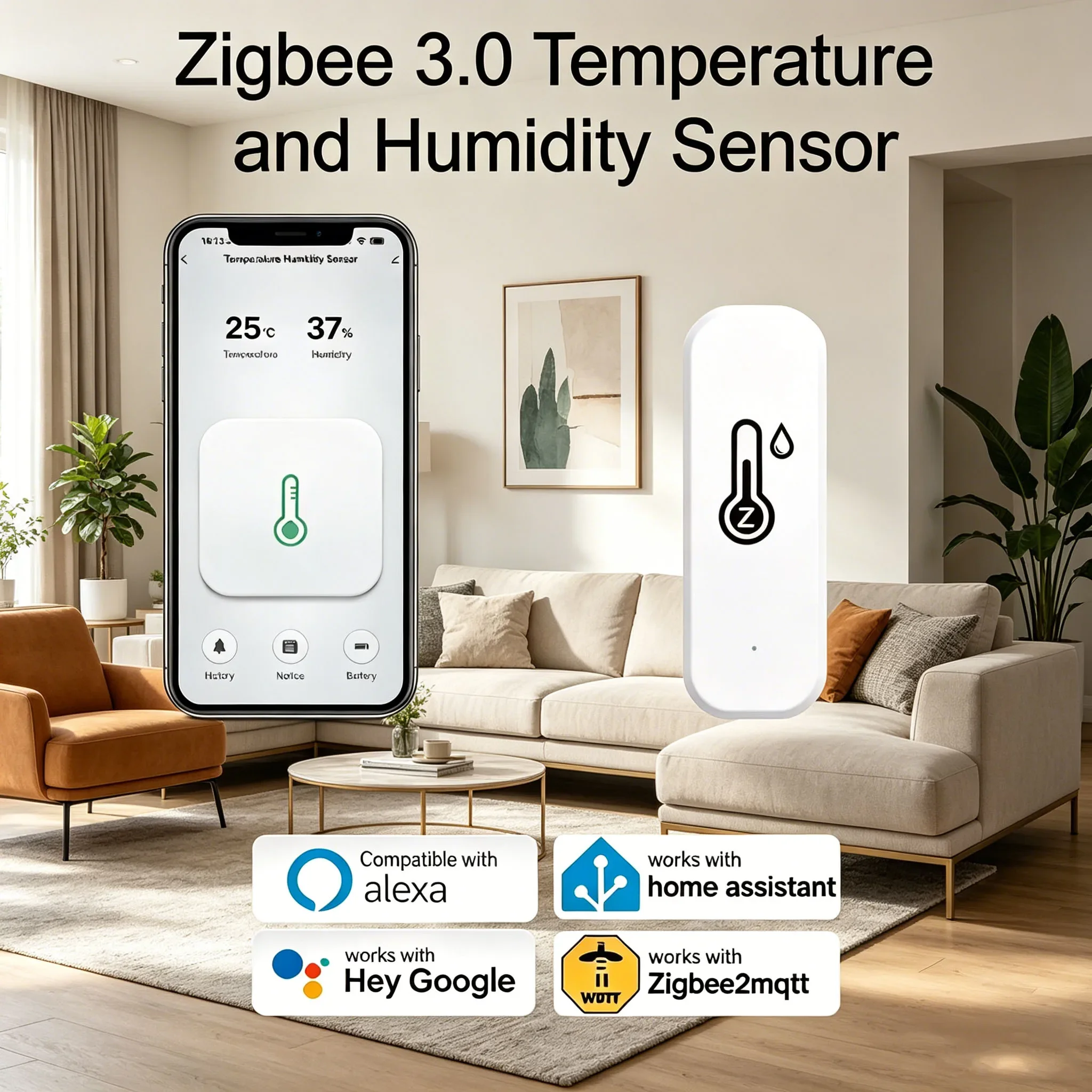 Tuya Zigbee 3.0 2MQTT Smart Temperature Humidity Sensor High Precision Hygrometer Thermometer for Home Assistant Automation