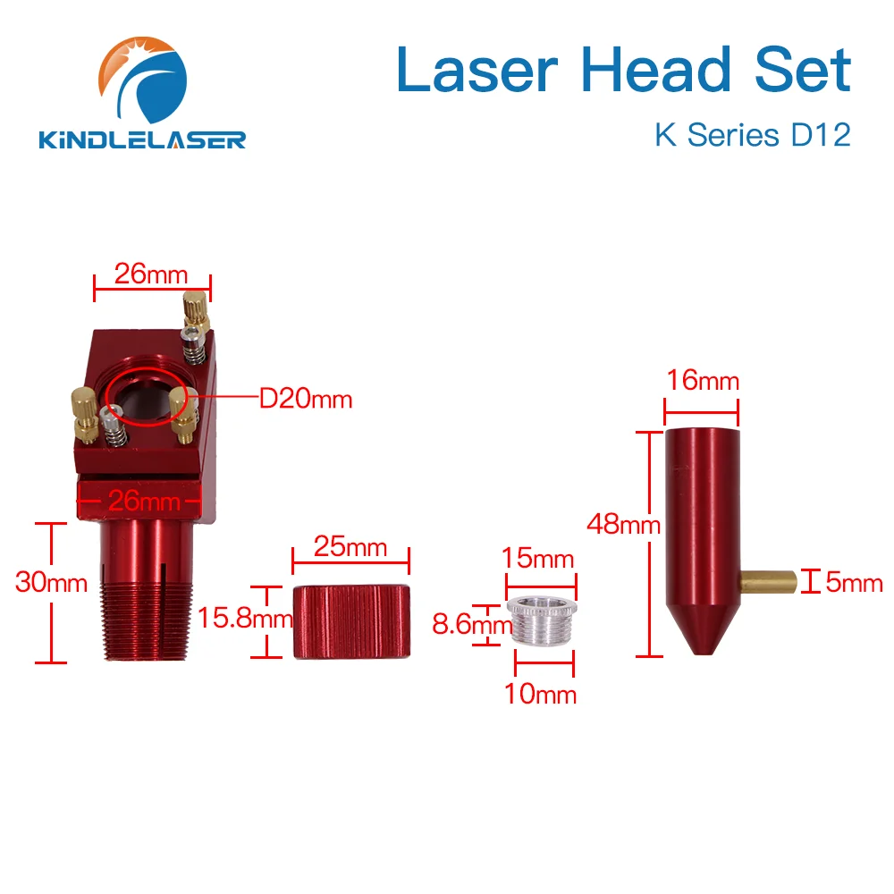 KINDLELASER K Series CO2 Mini Set di teste Laser D12/18/20mm FL50.8mm obiettivo per macchina da taglio per incisione Laser 2030 4060 K40