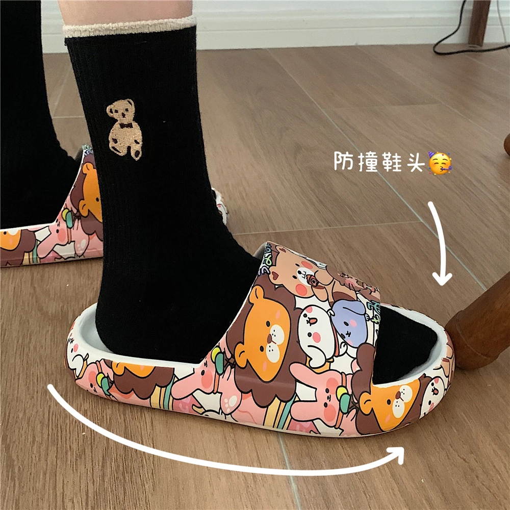 Women Cute Slippers Soft And Thick Soles Cute Cartoon Print Slippers For Female 2024 Summer Beach Slipper Women Sandals