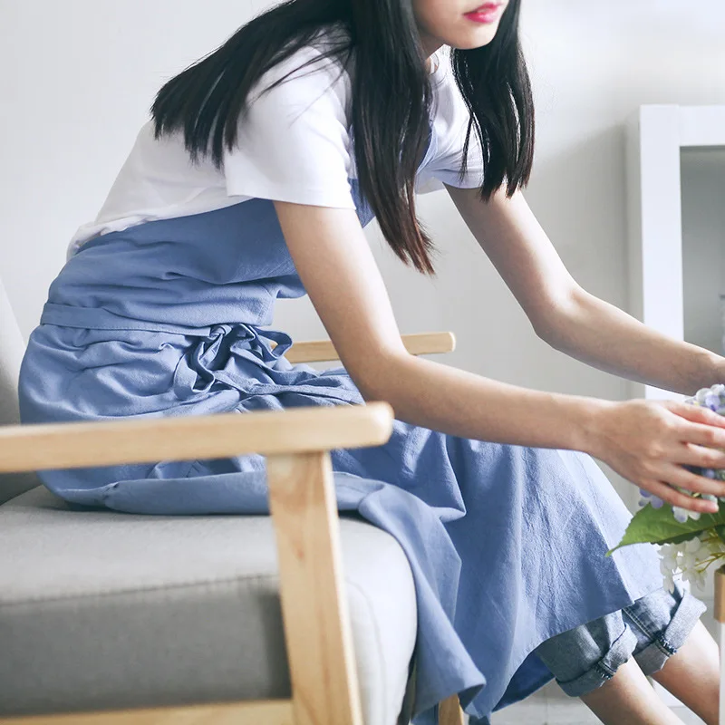 和風綿麻フィッシュテールフェアリーエプロン細長いスリムフィットエレガントスーパーフェアリーフラワーショップネイルサロンワークC2