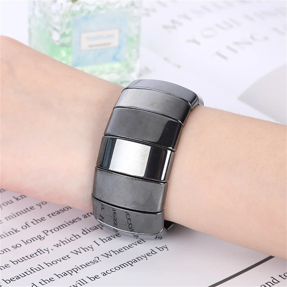 Charm Glossy Square Elastic Magnetic Bracelet Wide Flat Energy Magnets Jewelry Trendy Weight Loss Therapy Bracelets Healthcare