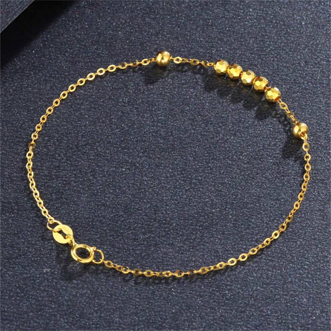 

Pure 18K Yellow Rose Gold Chain Women Lucky Double Wheat O Link Bracelet