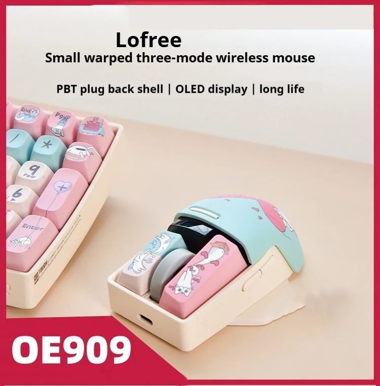 

Lofree Oe909 Wireless Bluetooth Grey Milky Mouse Girl Mouse Charging Cute Laptop Ipad Office Pbt Plug Back Case Type-C Mouse Gif