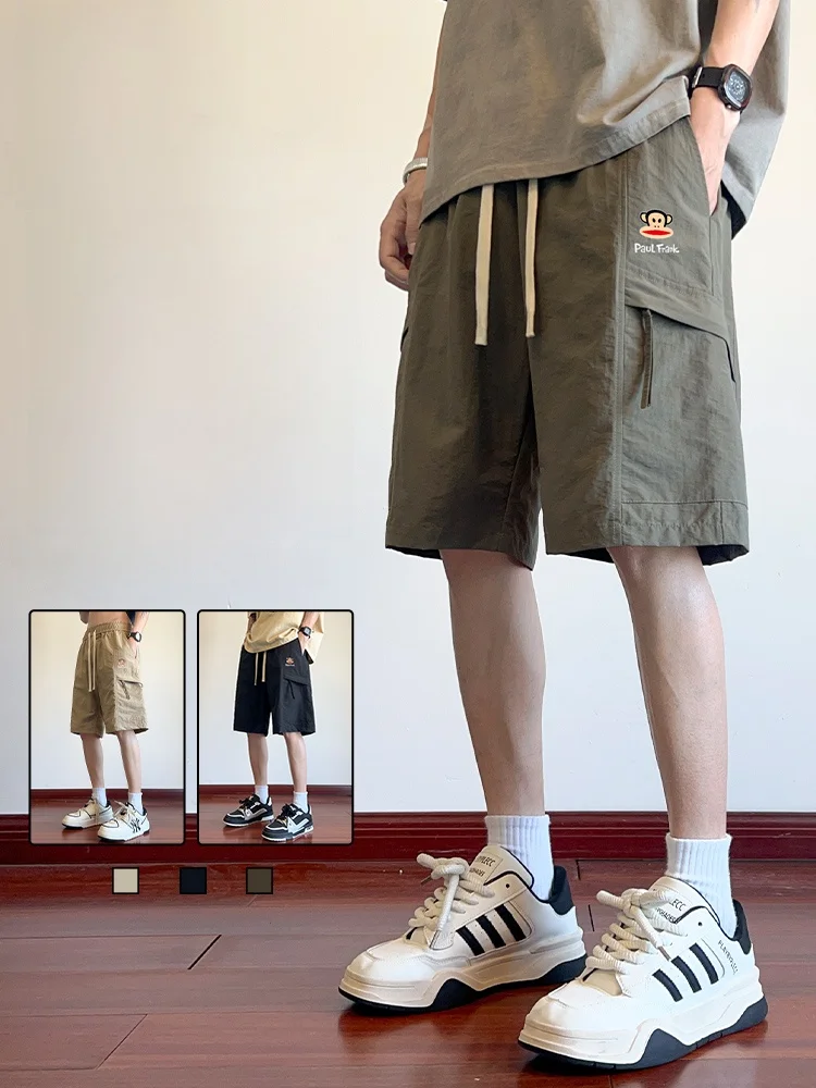 

Мужские летние тонкие свободные повседневные брюки Paul Frank Ice Silk Workwear, американские брюки-капри, модные городские прямые брюки