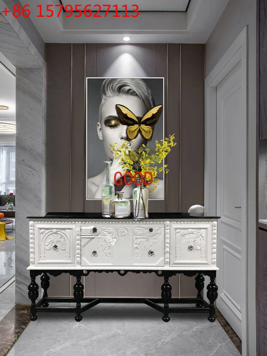 

French Hallway American New Classical Living Room Decorative Cabinet Solid Wood Carved Sideboard Cabinet Hall Cabinet