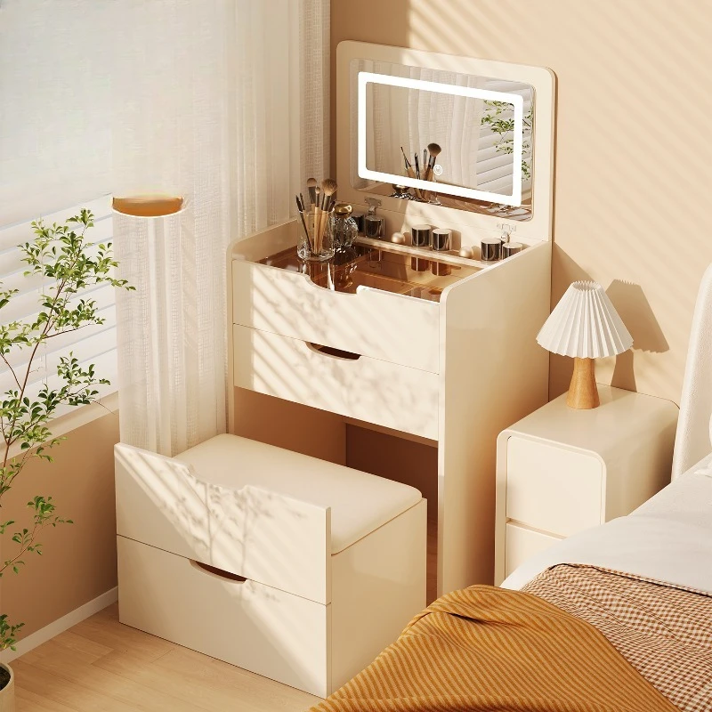 

Household small apartment solid wood makeup table, bedroom simple flip bedside table