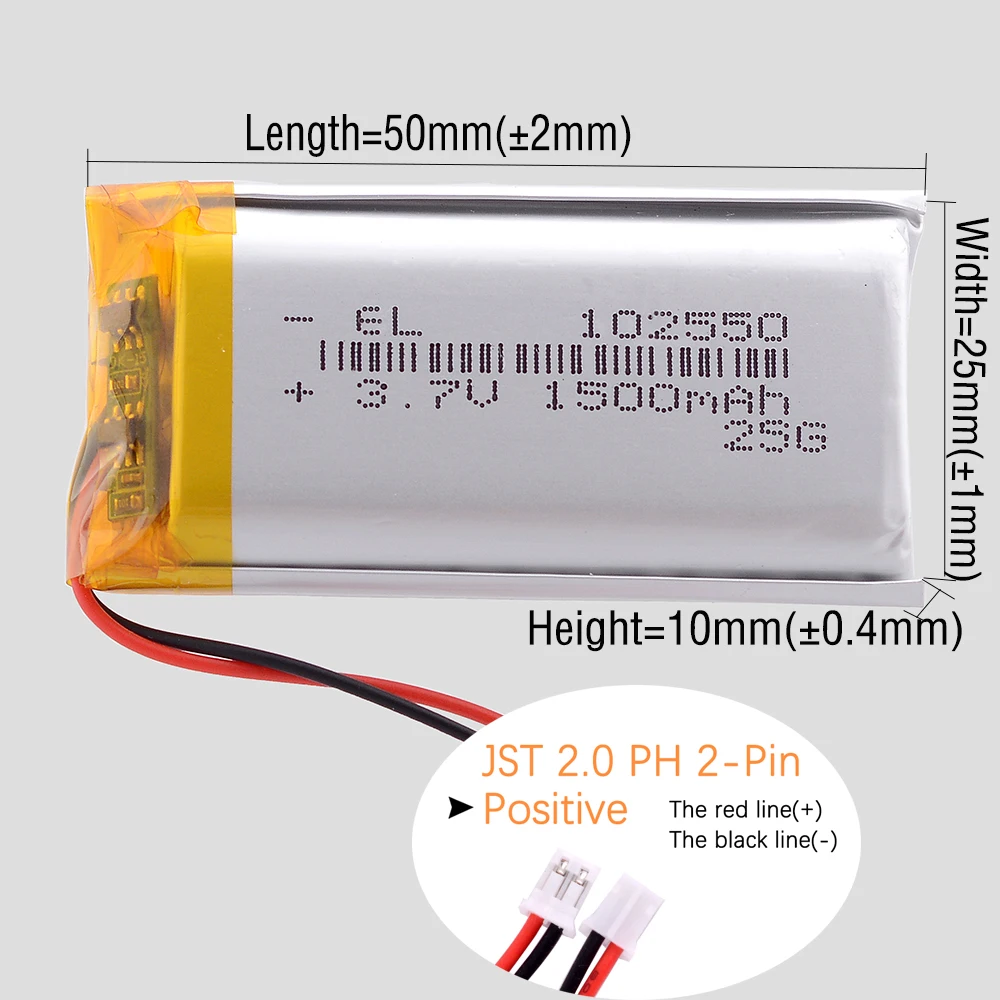 JST2.0 2P 3,7 V 902550 1200mAh Li-ion polímero batería de litio baterías Lipo 302550 402550 602550 702550 802550 502550 102550