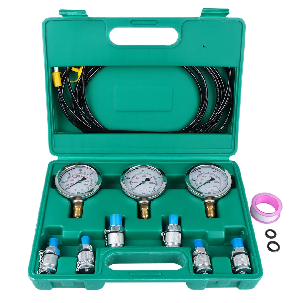 Hydraulic Pressure Gauge Kit w/ 6 Test Couplings 3 Pressure Gauges-25/40/60Mpa 3 Test Hose Excavators Industries Diagnostic Tool