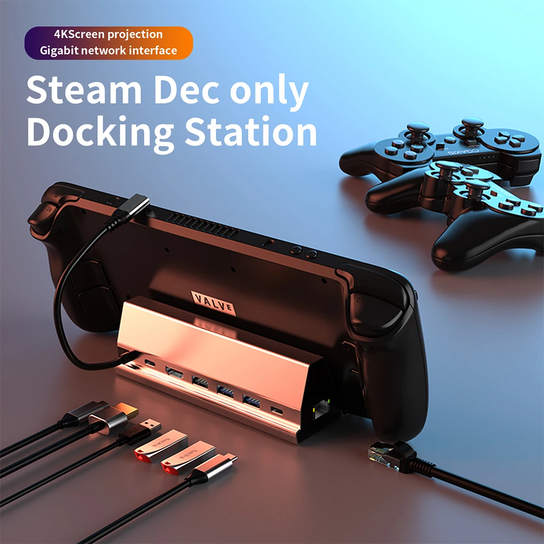 Steam Deck Dock 7 in 1 Steam Deck Stand Accessories USB 3.0 HDMI 4K@60Hz Gigabit Ethernet 1000Mbps USB-C PD 100W Steam Deck Hub