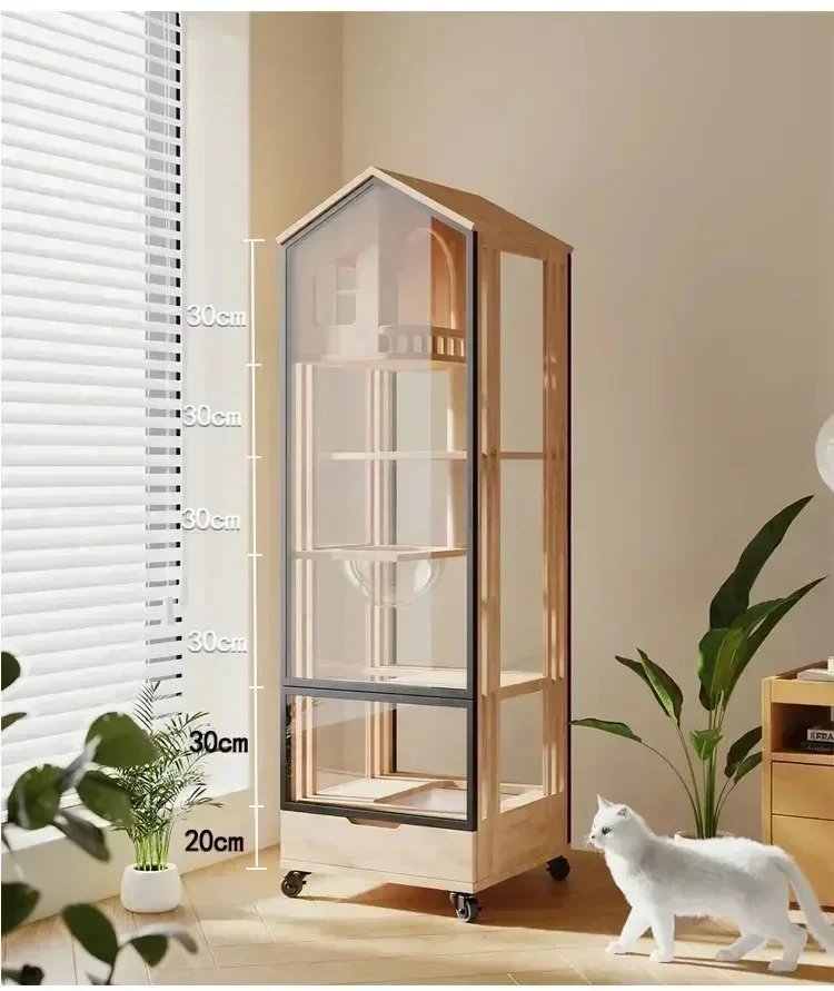 

FF Cat Villa with Toilet Integrated Home Indoor Balcony Solid Wood Panoramic High-End Narrow Height Cat Cage