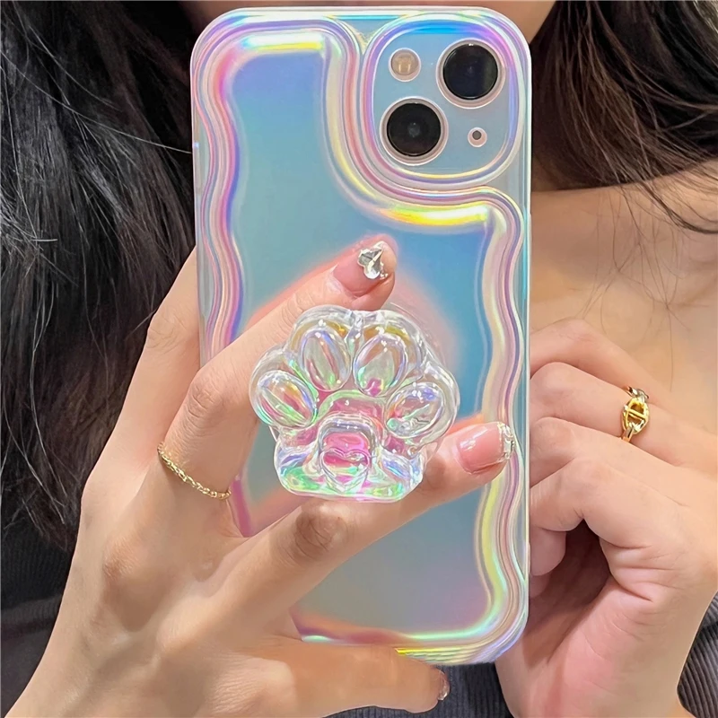 

Cute Cat Claw Mobile Phone Holder Bracket Crystal Fantasy 3D Laser Foldable Support Cover Case Accessories Stand Bracket Socket