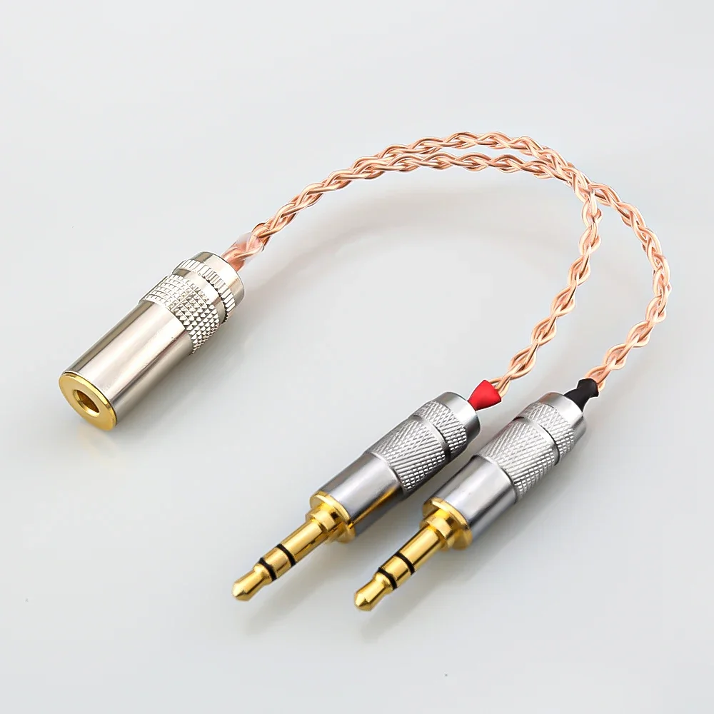 New HIFI Single Crystal Copper Silver plated 2x3.5mm Male to 4.4mm Balanced Female Audio Adapter Cable for chord mojo Player