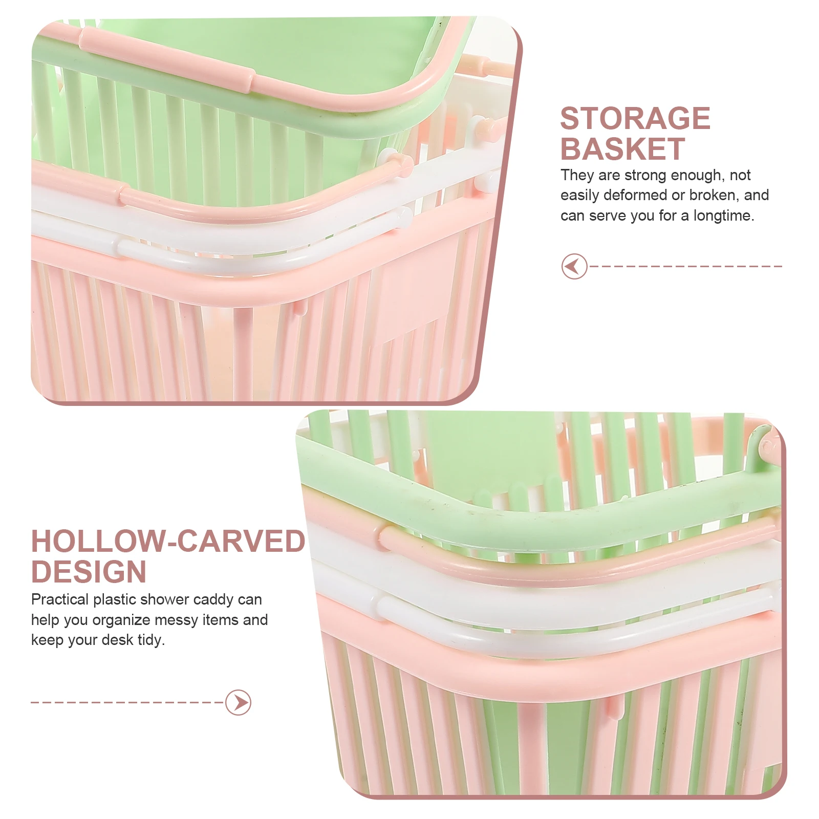 

3Pcs Storage Basket Hollow Plastic Basket Portable Handle Desktop Sundries Organizer Shower Container