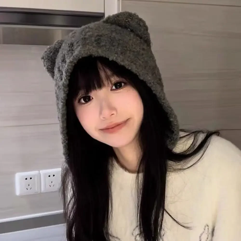 1-10PCS Cute Bear Ear Knitted Hat for Women Cozy Warm Soft Winter Fall Outdoor Casual Daily Wear  Fashionable Essential Headwear