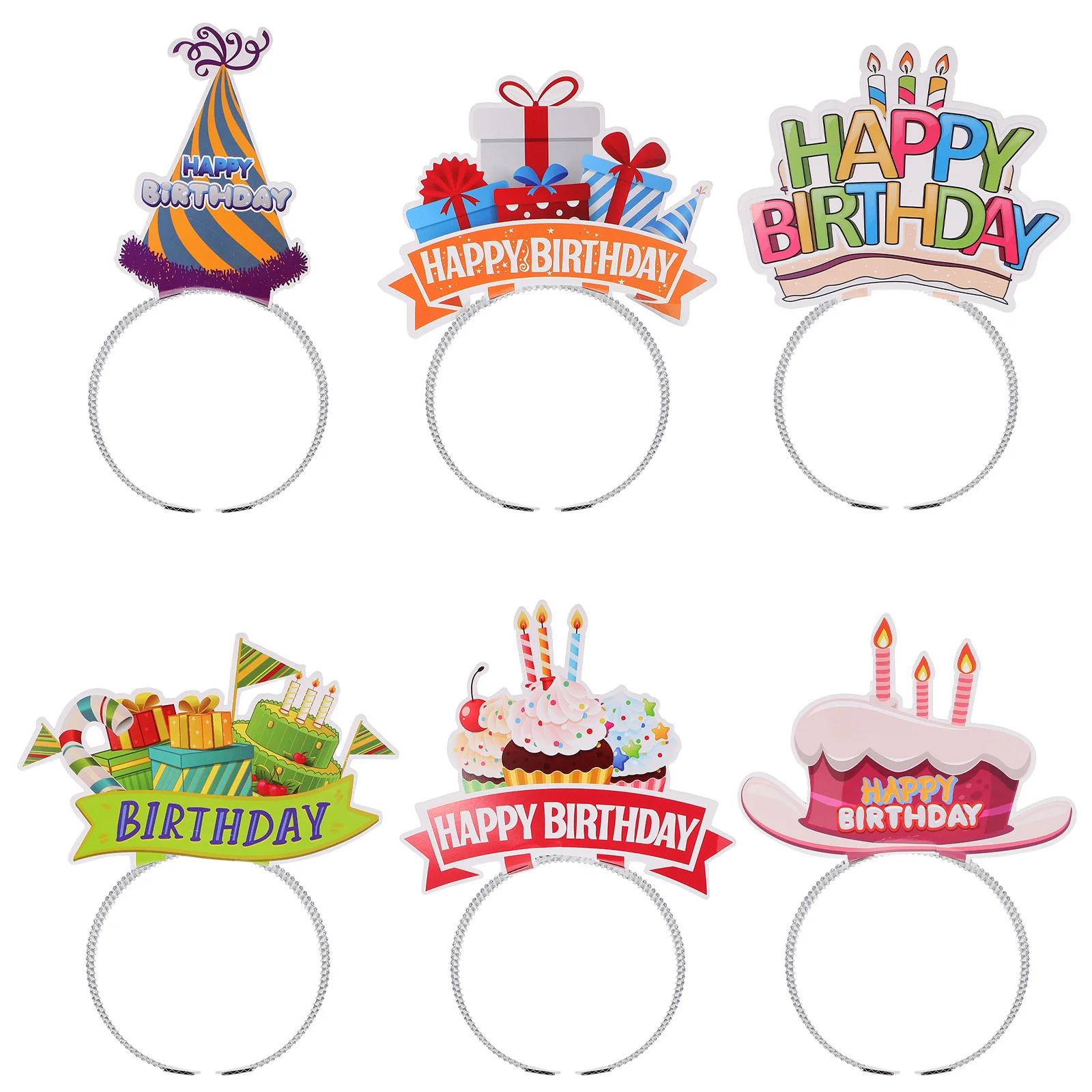 

6Pcs Birthday Headbands Colorful Paper Happy Birthday Party Headdress for Women Kids Festival Hair Decoration Accessories