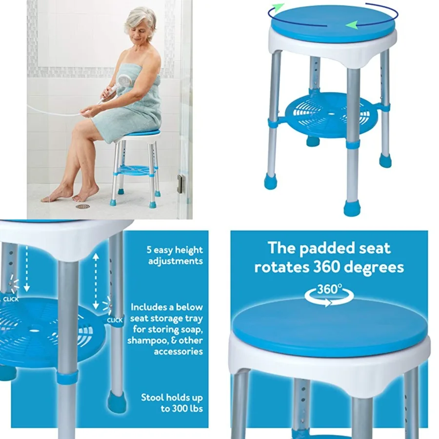 

Carex Easy Swivel Bath Stool and Bathtub Stool - Shower Stool, Adjustable Rotating Bath Seat and Shower Chair for Elderly with