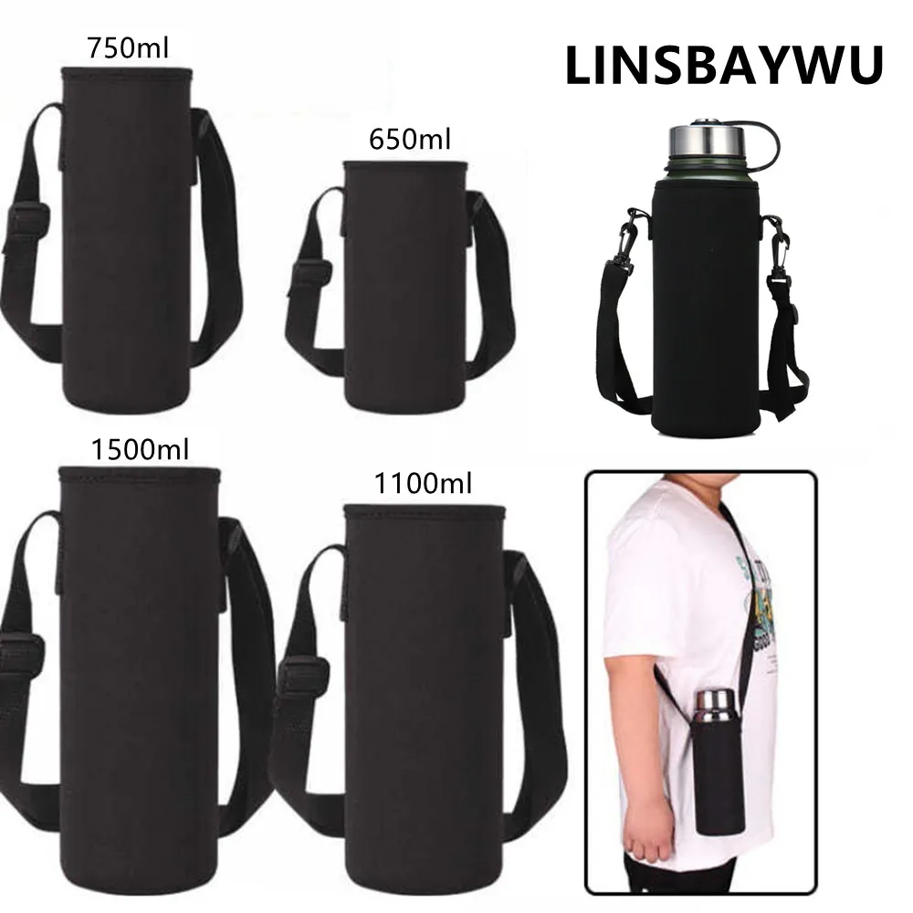 LINSBAYWU 4 Sizes Water Bottle Cover Bag Pouch With Adjustable Straps Kettle Storage Holder Black Bottle Carrier Insulat Bag