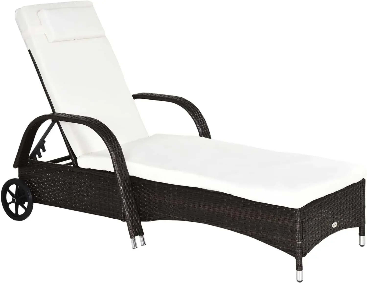 

Wicker Outdoor Chaise Lounge, Adjustable Backrest PE Rattan Pool Lounge Chair with Wheels, Cushion & Headrest