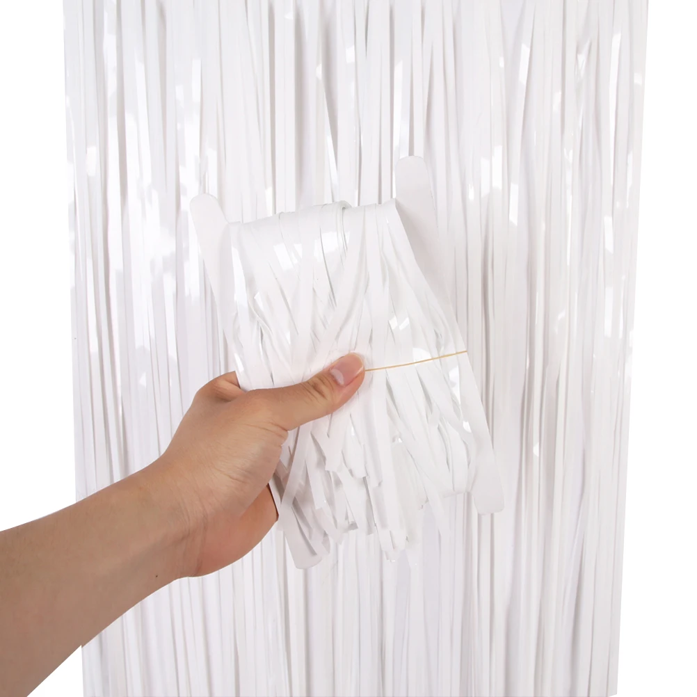 

Decor Tassel Table Skirt Party Backdrop White Aluminum Foil Collapsible PET Material Photography Supplies