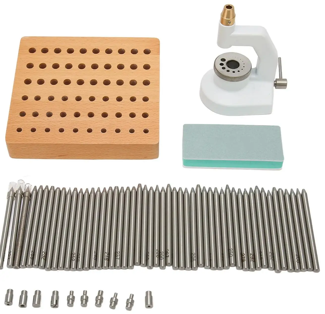 Watch Repair Staking Tool Press Set Watchmaker Jewelling Punching Kit with 50 Punches 10 Stakes Watch Repair Staking Tool