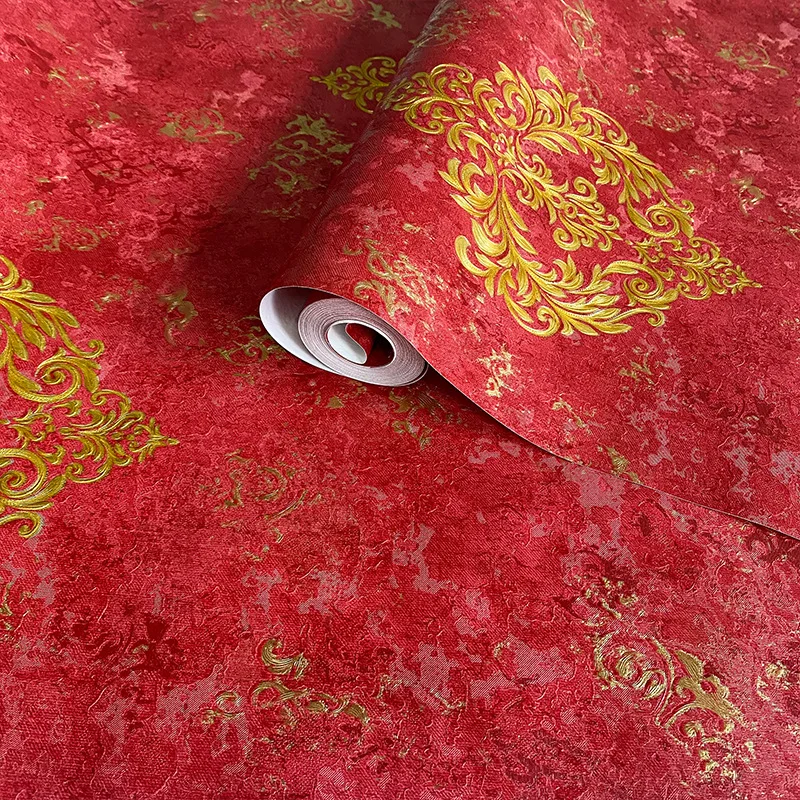 Red Gold Damask Wallpaper Luxury European Non-self-adhesive Wall Covering Embossed Wall Paper for Living Room Bedroom Home Decor