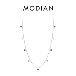 MODIAN Real 925 Sterling Silver Charm Green CZ Round Small Pendant Necklace Trendy Link Chain For Women Anniversary Jewelry Gift
