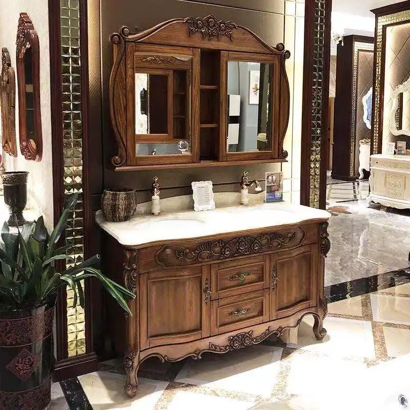 Villa European double basin bathroom cabinet washbasin cabinet combination mirror cabinet washstand