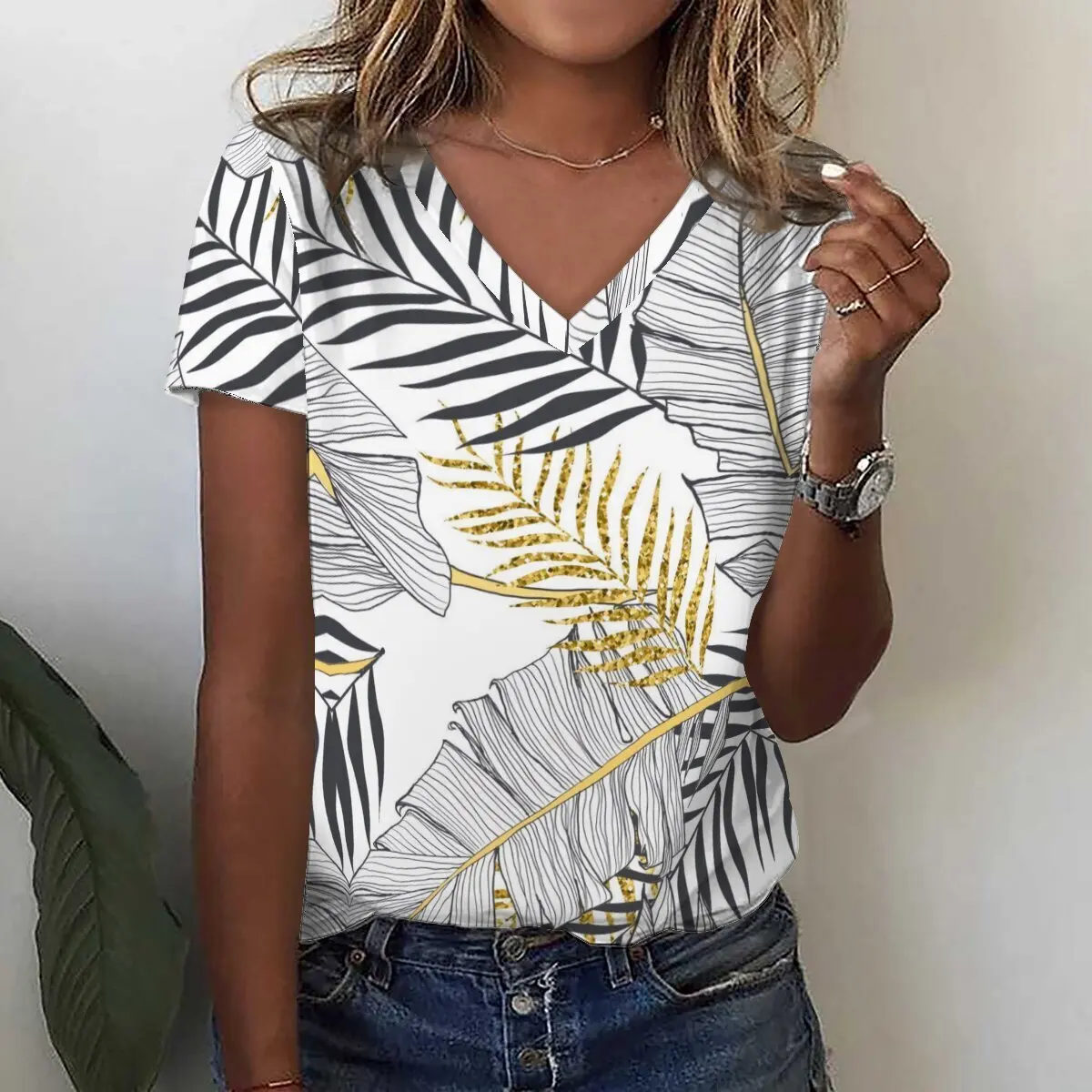 レディース3DタンポポプリントVネックTシャツ,特大トップス,原宿婦人服,カジュアルストリートウェア,サマーファッション,y2k