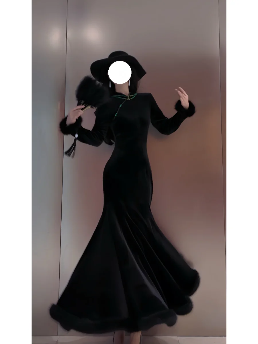 

Новая утепленная бархатная зимняя мантия-флаг с вышивкой в виде лотоса, модель 2025 года, женская традиционная китайская мантия