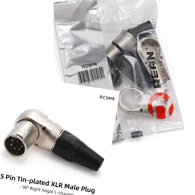 

XLR Plug 5 Pin Male / Female Connector YS186 YS187 90° Right Angle L Shaped Microphone Line Audio XLR Weld Plug