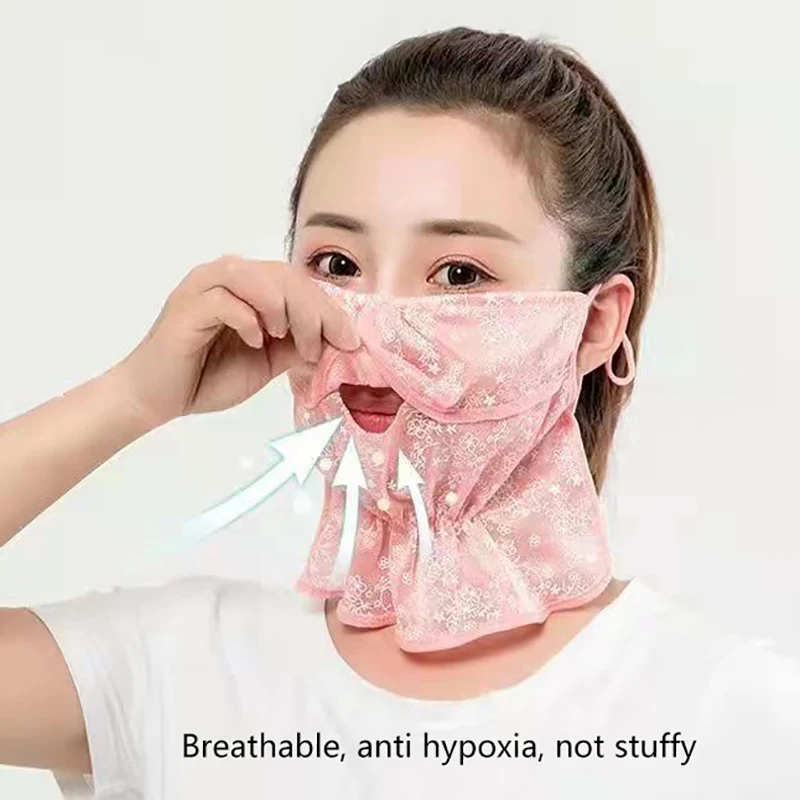 안티 uv 레이스 선 스크린 마스크 뜨거운 판매 매달려 귀 귀 코드 얼굴 커버 스카프 방진 통기성 스카프 마스크 야외 스포츠