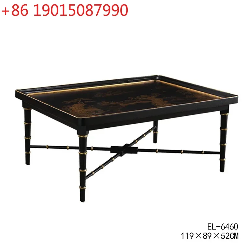 

N Luxury New Chinese Hand-Painted Tea Table Pavilion Pavilion Black Bamboo Modeling Tray Long End Table
