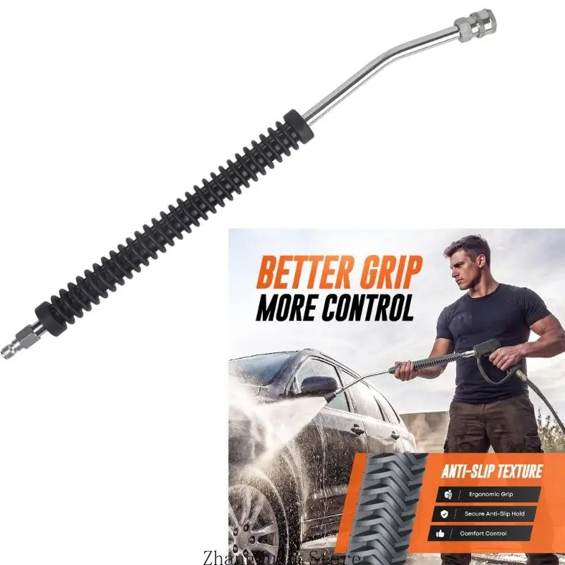 Textured Grip Pressure Washer Wand with 1/4 Inch Fitting for Curved Reach and Narrow Space Rinsing at Wash Time 3XUF