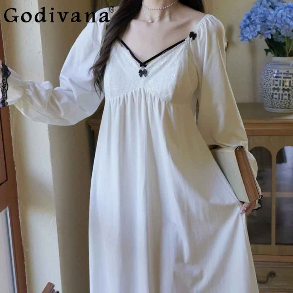 French Court Style Pajamas Sweet Princess Long-Sleeved Loose Home Wear Sleepshirts Cute Sleepwear Women's Nightgowns