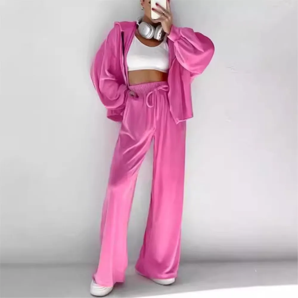 

Commuter Casual Women's Suit 2025 New Hot Sale Set Fashion Zipper Long-sleeved Sports Style Hooded Sweatshirt Zipper Casual Suit